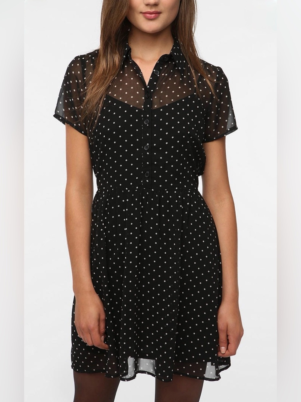 Band of Gypsies Black White Polka Dot Chiffon High Low Shirt Dress Size XS